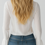 Vintage-Inspired White Chiffon Ruffle Long Sleeve Blouse
