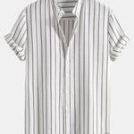 Cotton Blend Striped Stand Collar Shirt
