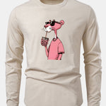 Pink Panther Print Cotton Arc Hem T-Shirt