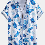 Turtle Print Button Up Shirt & Striped Swim Shorts