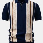 Contrast Striped Geometric zipper Knit Polo