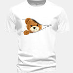 Regular Fit Zipper Bear Print Cotton T-Shirt