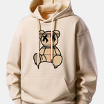 Plaid Pattern Dissolving Bear Print Relax Fit Hoodie