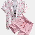 Flamingo Print Button Up Shirt & Swim Shorts