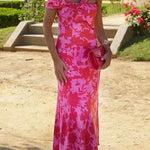 Twist Front High Waist Floral Print Midi Dress