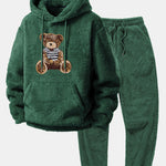 Bear Embroidered Patch Teddy Hoodie & Teddy Jogger Pants