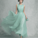 Women's Elegant Mint Green Chiffon Sleeveless Long Dress With A Fitted Waist