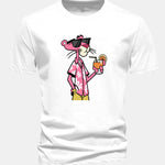 Regular Fit Vacation Pink Panther Print Cotton T-Shirt