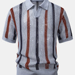 Striped Crochet V Neck Polo