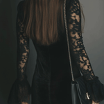 Romance Midnight Velvet Lace Bell-Sleeve Mini Dress