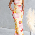 Sleeveless Floral Print Bodycon Maxi Dress