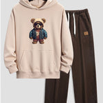 Bear In Leather Jacket Print Relax Fit Hoodie & Straight Leg Corduroy Pants
