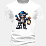 Regular Fit Hip Hop Bear Print Cotton T-Shirt
