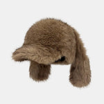 Retro Style Warm Baseball Cap With Fluffy Rabbit Ears Design