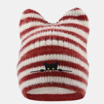 Black Cat Embroidered Thick Plush Cat Ear Beanie Hat