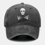 Skull Print Washed Distressed Baseball Cap