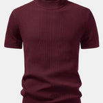 Ribbed Mock Neck Knit T-Shirt