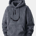 Smiley Face Embroidered Teddy Hoodie & Jogger Pants