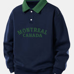 Relax Fit Montreal Canada Print Contrast Polo Sweatshirt