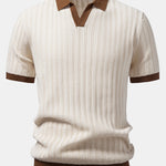 Contrast Textured Johnny Collar Knit Polo & Slim Fit Tapered Trousers