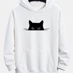 Black Cat Print Relax Fit Hoodie
