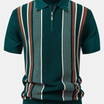 Stripe Knit Zip Up Polo Shirt & Straight Leg Ribbed Pants