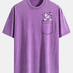 Pocket Bat Ghost Print Washed Distressed Drop Shoulder T-Shirt