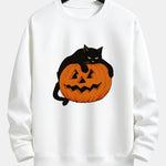 Pumpkin Black Cat Print Relax Fit Sweatshirt