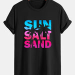Regular Fit Colorful Sun Salt Sand Print Cotton T-Shirt & Zip Pocket Swim Shorts