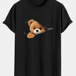 Zipper Bear Print Cotton Arc Hem T-Shirt