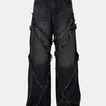 Washed Distressed Wide-Leg Baggy Denim Pants