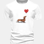 Regular Fit Heart-shaped Balloon Dachshund Print Cotton T-Shirt