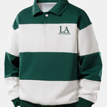 Relax Fit Los Angeles Print Color Block Polo Sweatshirt & Slit Hem Stripe Pants