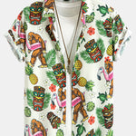 Tropical Tiki Bigfoot Print Button Up Shirt