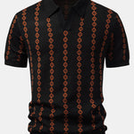 Geometric Knit V Neck Polo Shirt