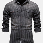 Stripe Washed Denim Shirt With Pockets