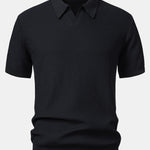 Wave Jacquard Knit V Neck Polo Shirt & Straight Leg Ribbed Pants