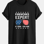 Regular Fit American Flag Sunglasses Print Cotton T-Shirt