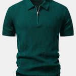 Rhombus Textured Zip Up Knitted Polo Shirt & Slim Fit Tapered Trousers