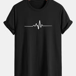Regular Fit Heartbeat Flatline Print Cotton T-Shirt