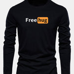 Long Sleeve Free Hug Print Cotton T-Shirt