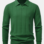 Long Sleeve Stripe V Neck Knit Polo Shirt