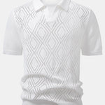 Geometric Crochet V Neck Polo Shirt