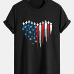 Regular Fit Heart Shaped Fighter Jets USA Flag Print Cotton T-Shirt