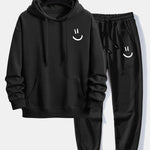 Smiley Face Print Relax Fit Hoodie & Jogging Pants