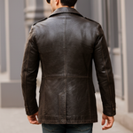 Men's Vintage Distressed PU Leather Double-breasted Short Coat