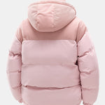 Corduroy Patchwork Hooded Puffer Jacket