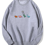 Cartoon Dinosaur Print Cotton Sweatshirt