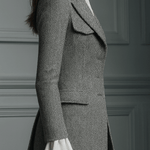 Classic Grey Houndstooth Wool Long Coat