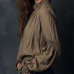 Boho Ruffled Cuff Half-Zip Blouse